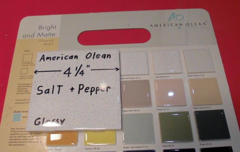 1 pc. Salt + Pepper Glossy Ceramic Tile by American Olean 4-1/4" New Stock, Mint gallery