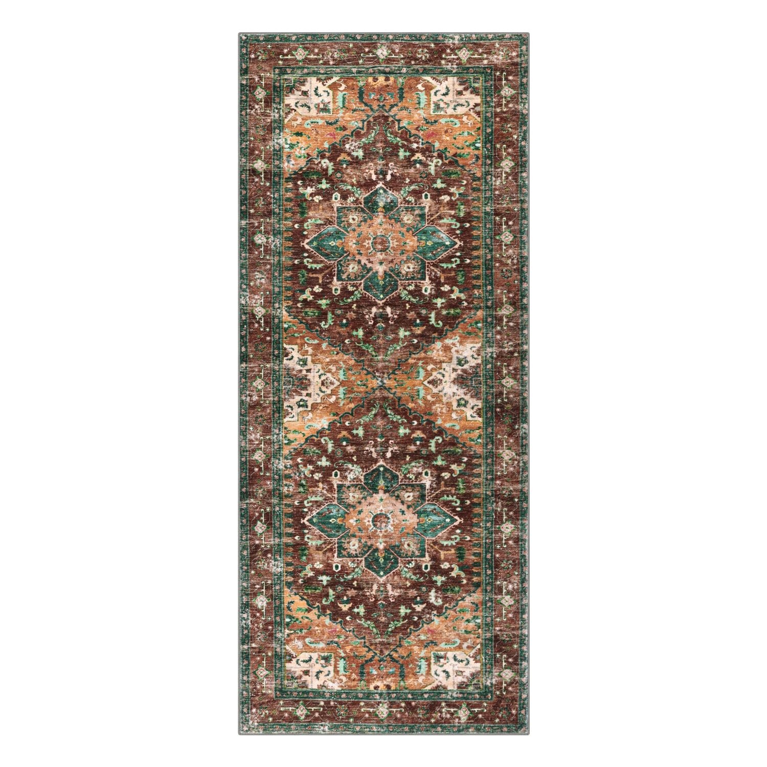 Yamaziot Washable Runner Rug, 2x5 Non-Slip Boho 2' x 5', Rust/Dull Teal gallery