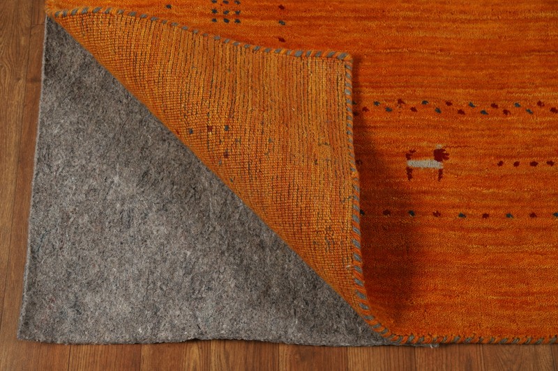 Timeless Gabbeh Design High-quality Orange Hand-knotted Wool Rug 5x8 ft gallery
