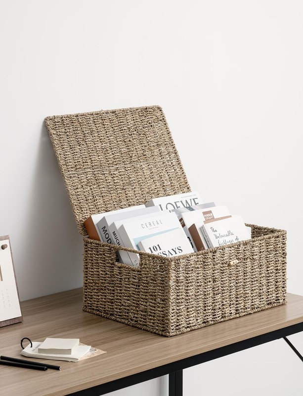 Seagrass Wicker Baskets for Organizing Large Wicker Basket with Lid Decorativ gallery