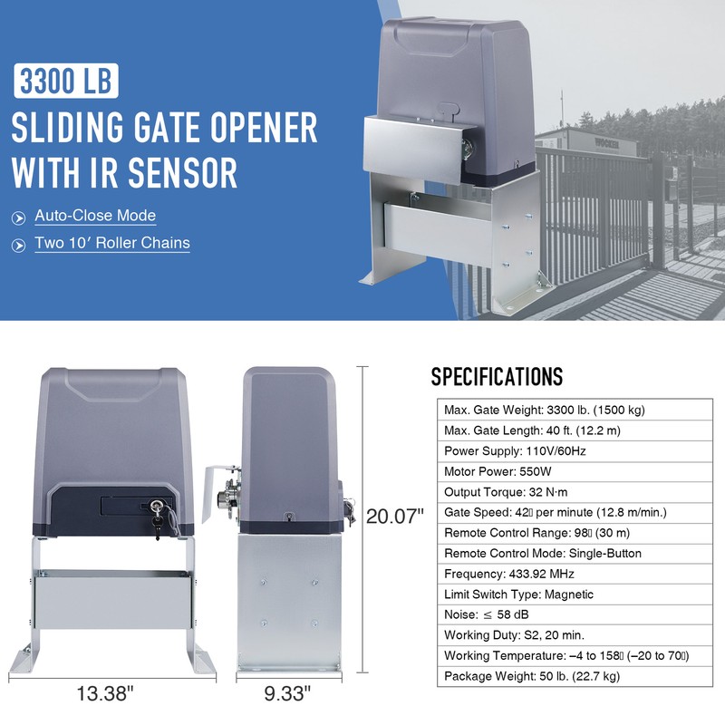 CO-Z 3300lbs Automatic Sliding Gate Opener Electric Operator with 2 Remotes gallery