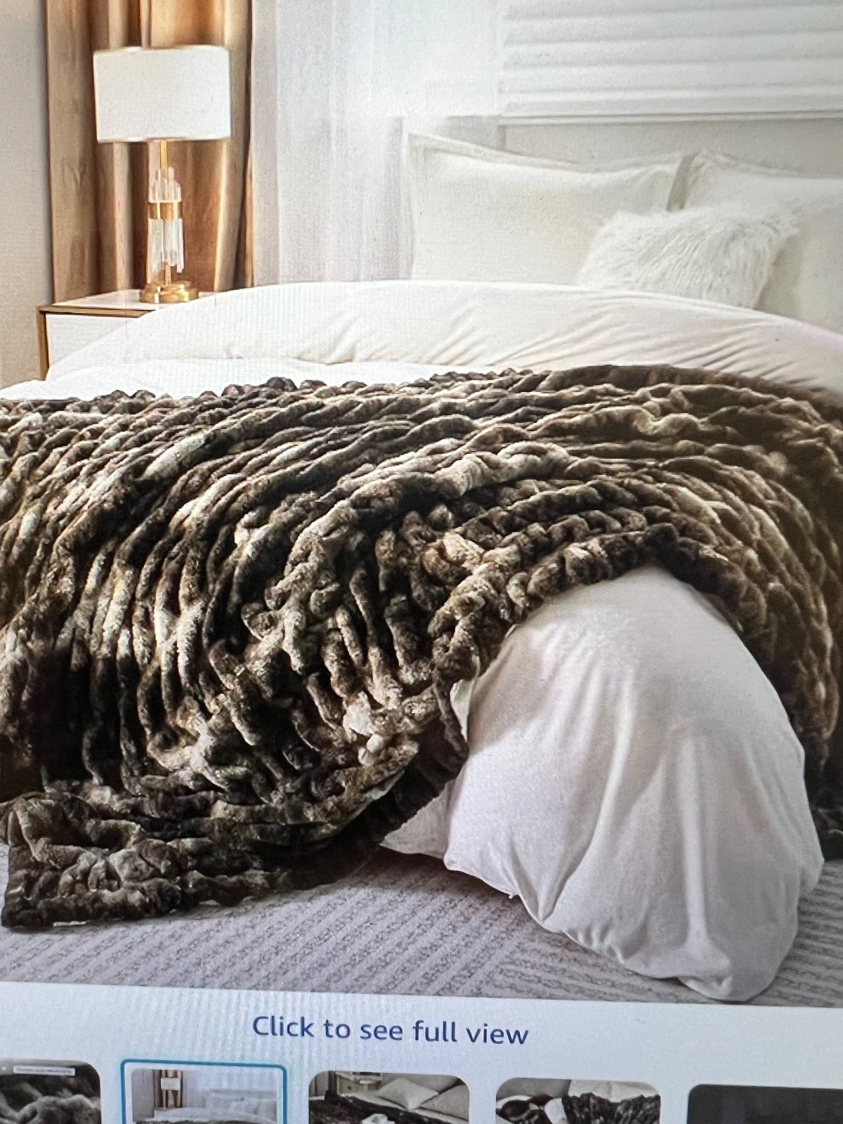 Throw-Fluffy Ruched Faux Fur Throw Reversible 50x60",Tie Dye Brown,New In Box gallery