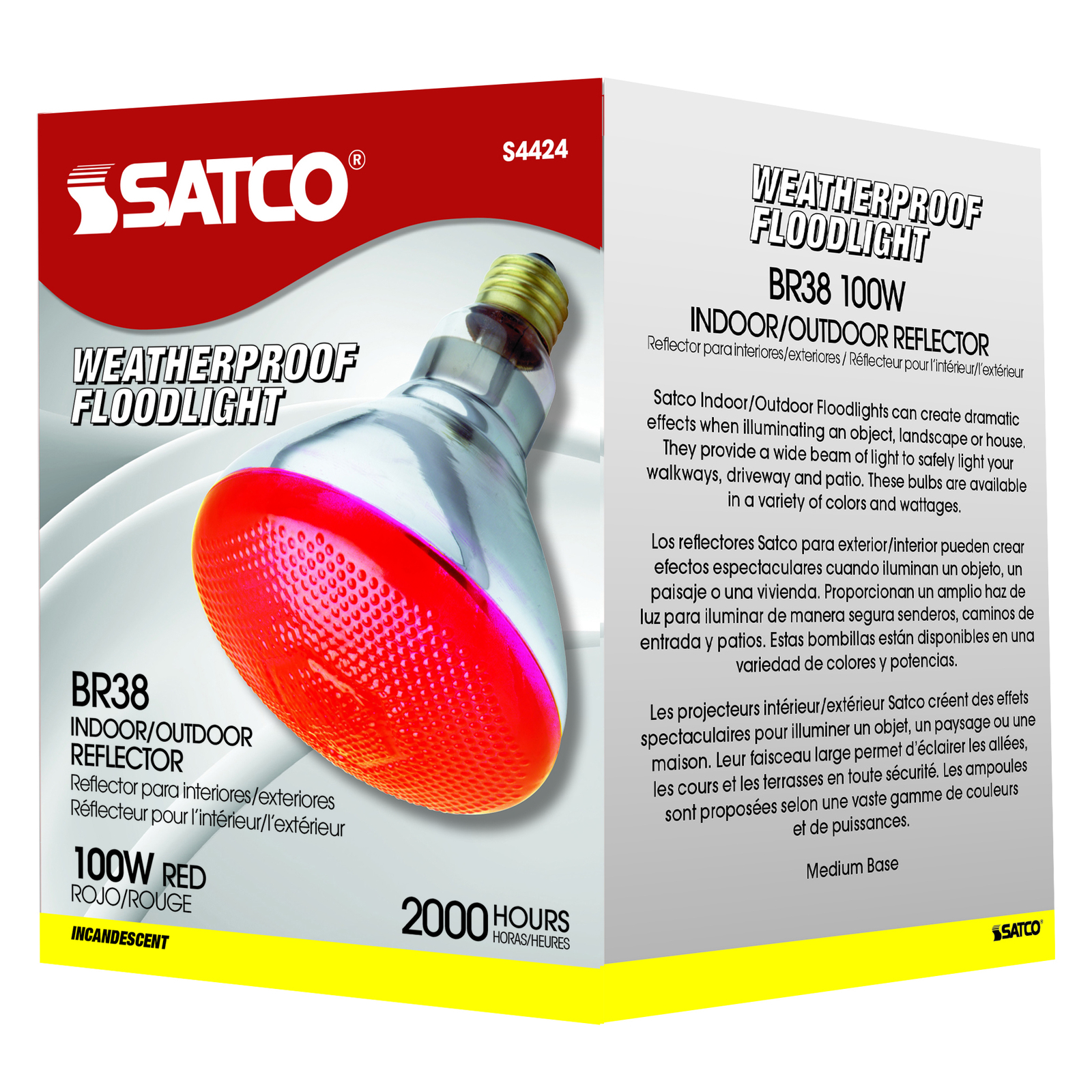 Satco S4424 RED Reflector Bulb Floodlight 100W BR38 120V Medium E26 Base 100BR38 gallery