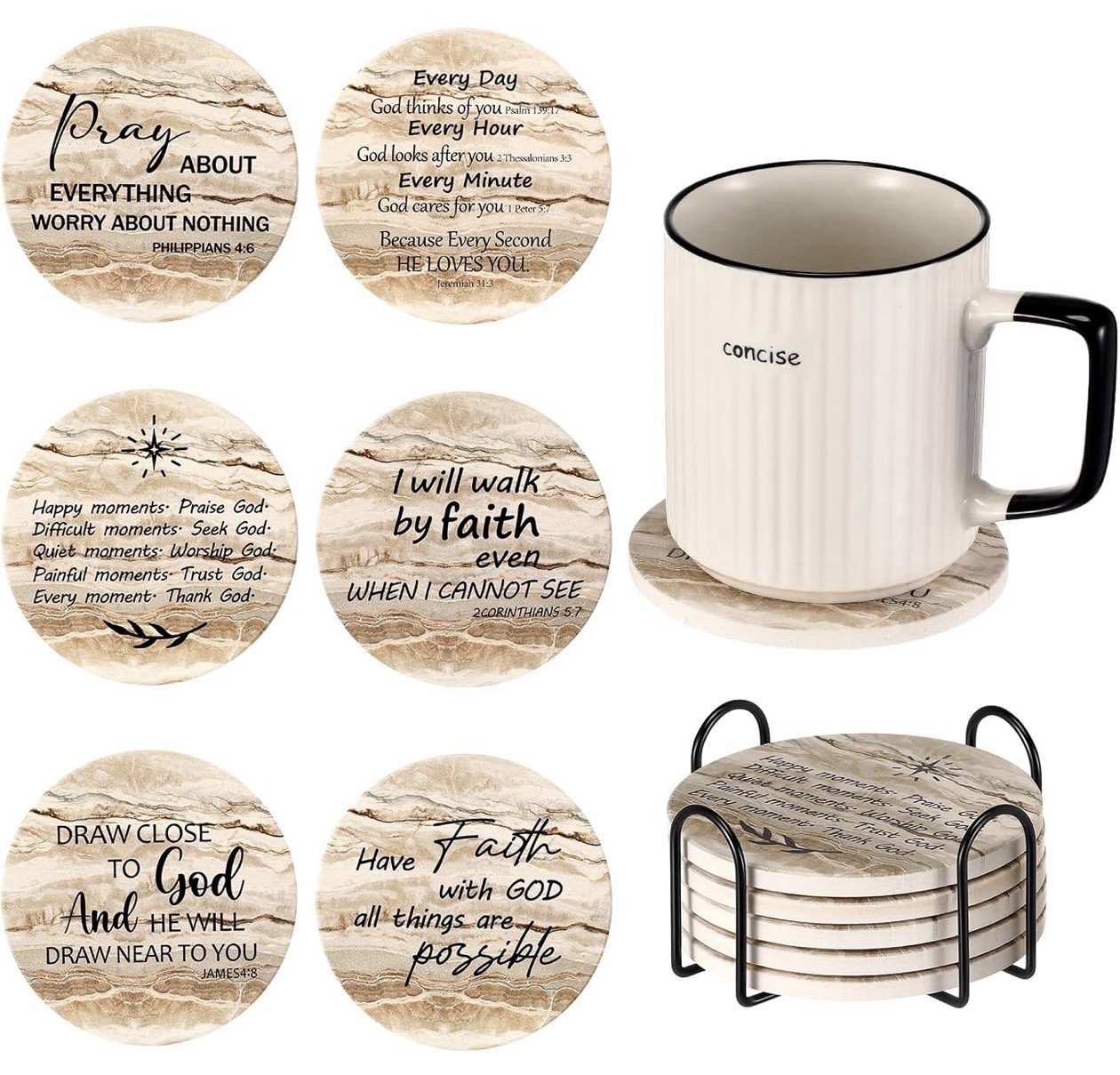 12 Pcs Christian Coasters for Drinks with Bible Verses Backing Absorbent Chri... gallery