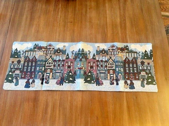 Around the Town Christmas Tapestry Table Runner Mantle Christmas Decor Santa gallery