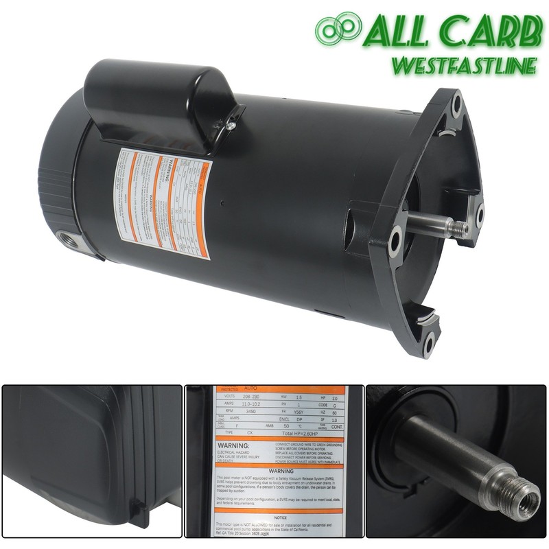 2 HP B2843 Square Single Speed Pool Pump Motor and Seal Kit 3450RPM 230V gallery