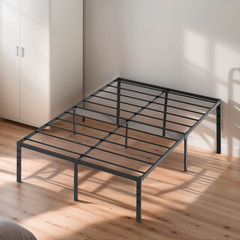 Black Queen Size Simple Basic Platform Metal Bed Frame – 14 Inch Bed Height