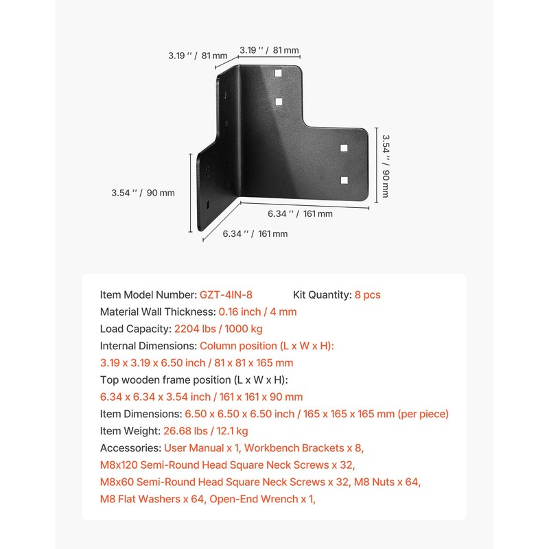 8pcs Workbench Corner Brackets Kit 6.5x6.5x6.5 in/165x165x165 mm Angle Brackets gallery