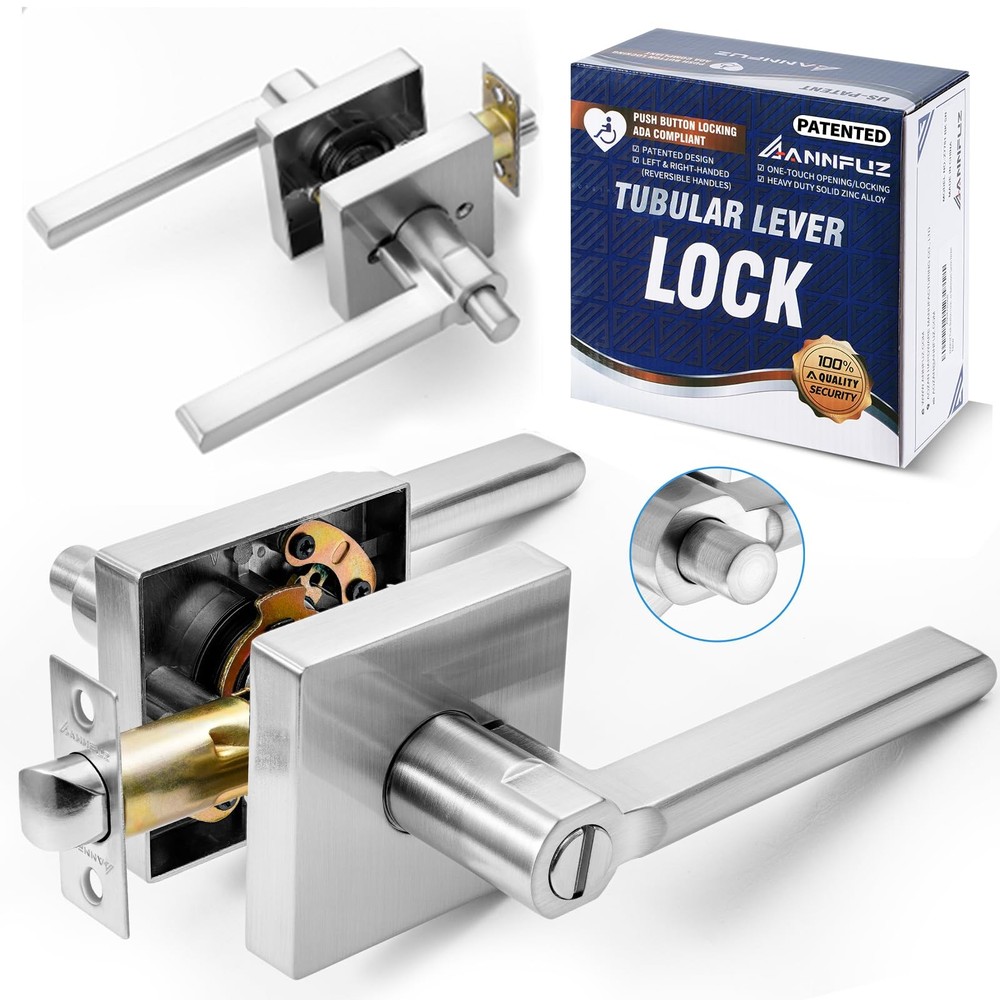 Privacy Push Button -Touch Locking Interior Door Handle Without Key,Non-Hande...