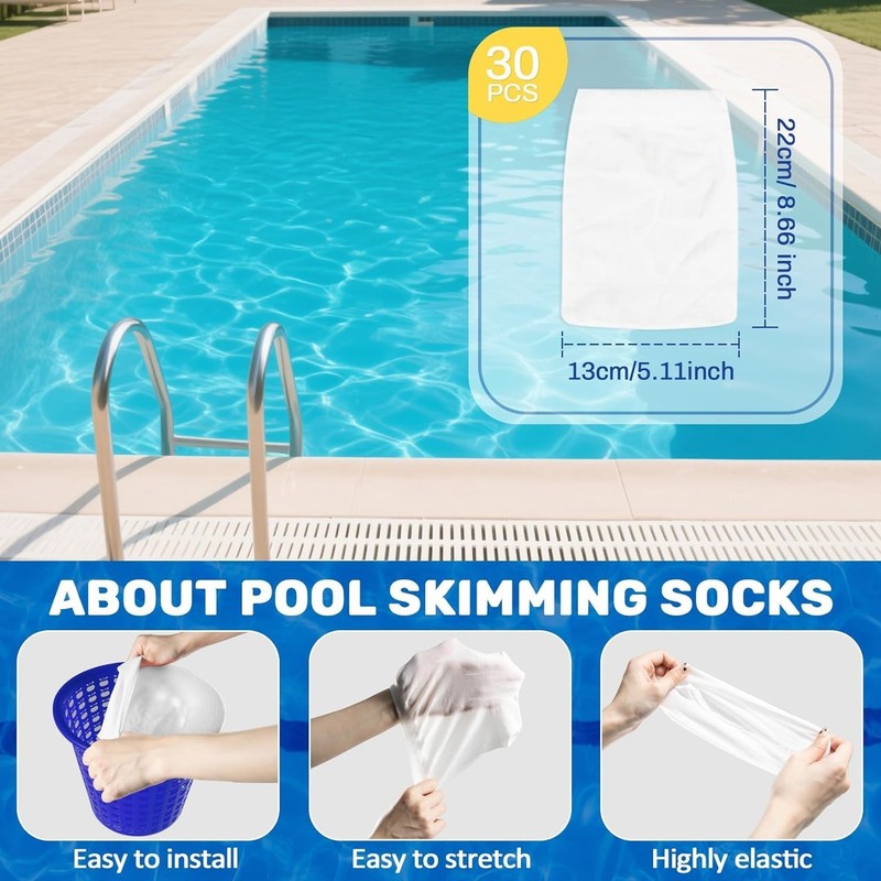 30 Pack Pool Skimmer Socks - Pool Socks for Skimmer Basket, Traps Dog Hair, Sand gallery
