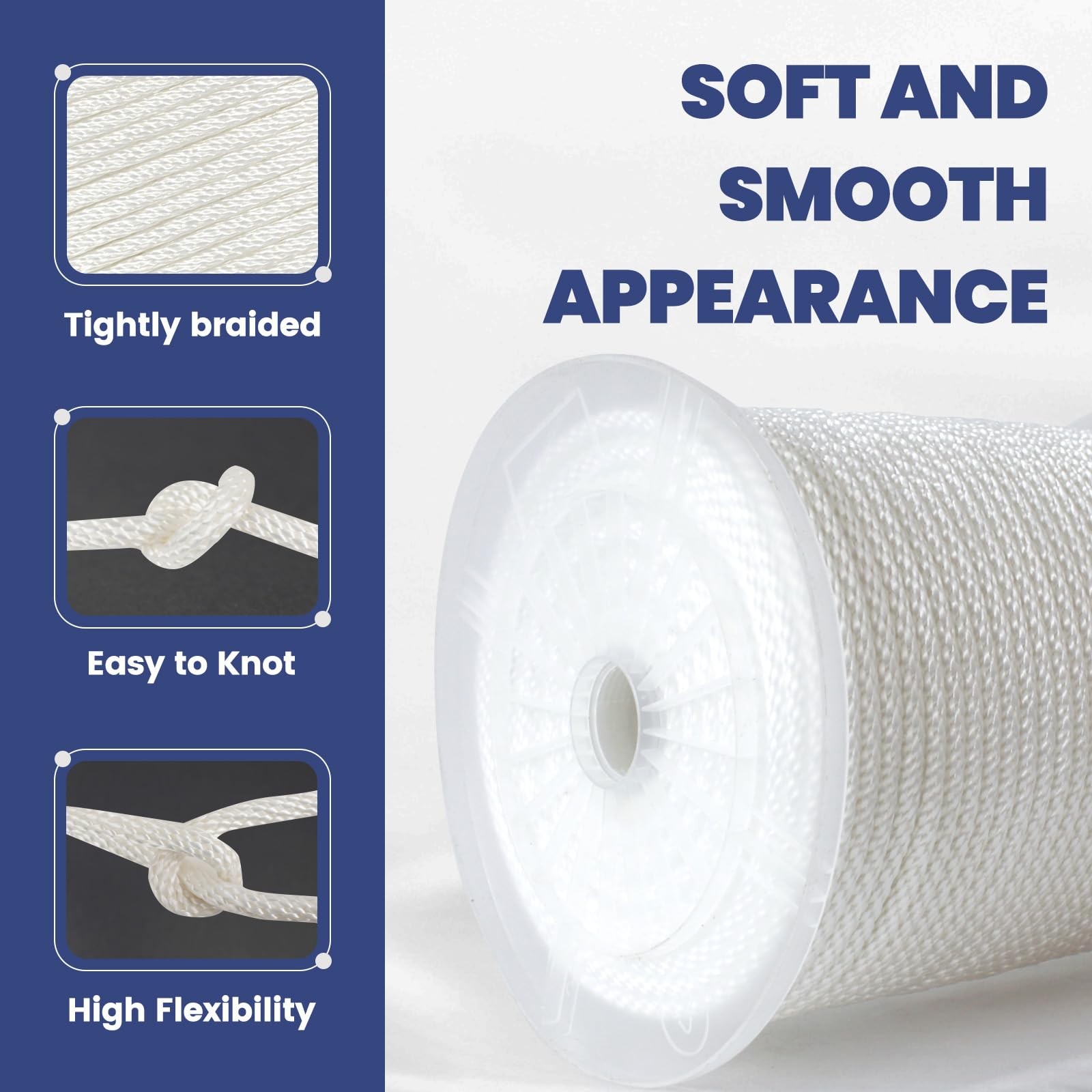 Nylon Rope 3/8 Inch 500 Ft Braided Abrasion UV Resistant White MERIANE Solid gallery