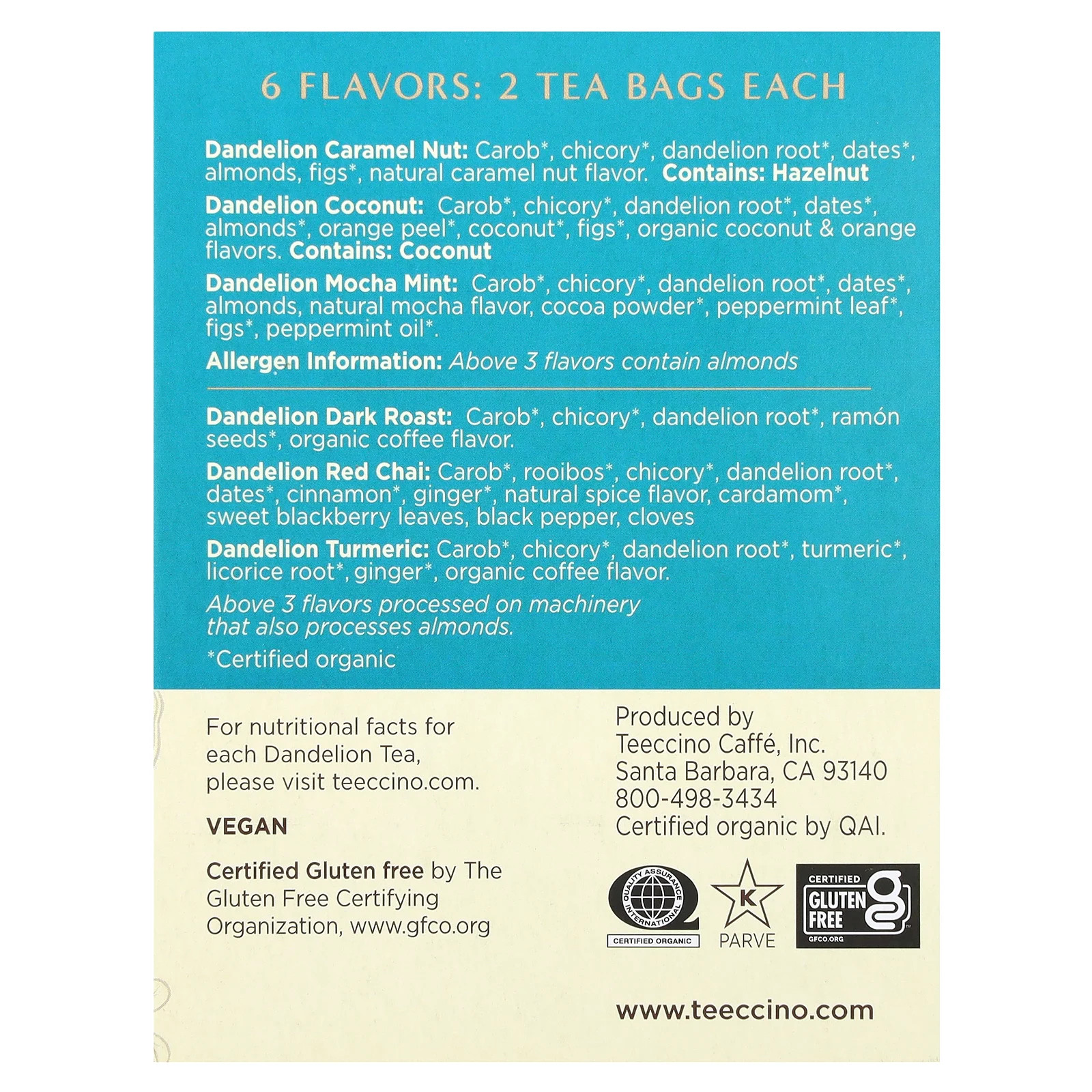 Dandelion Herbal Tea Sampler, 6 Flavors, Caffeine Free, 12 Tea Bags, 2.54 oz (72 gallery