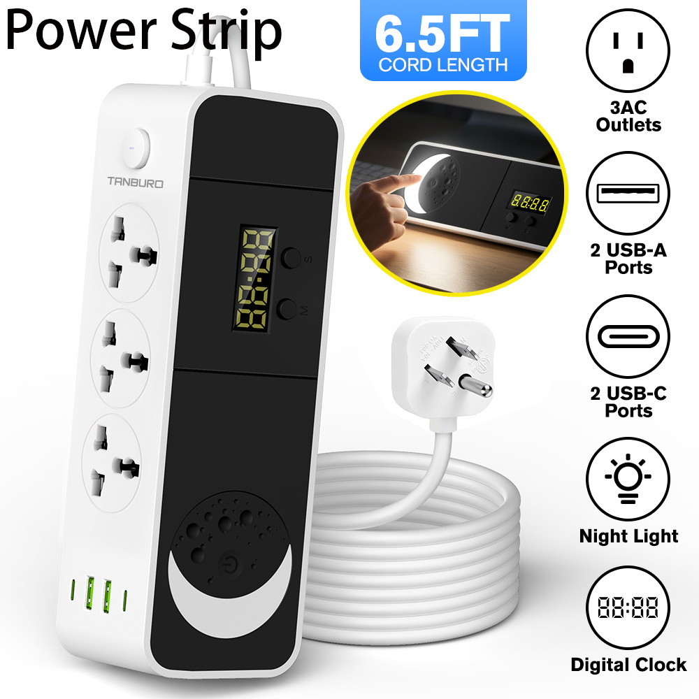 Power Strip with Digital Clock Night Light,3 Outlets 4 USB Ports (2USB C 2USB A) gallery