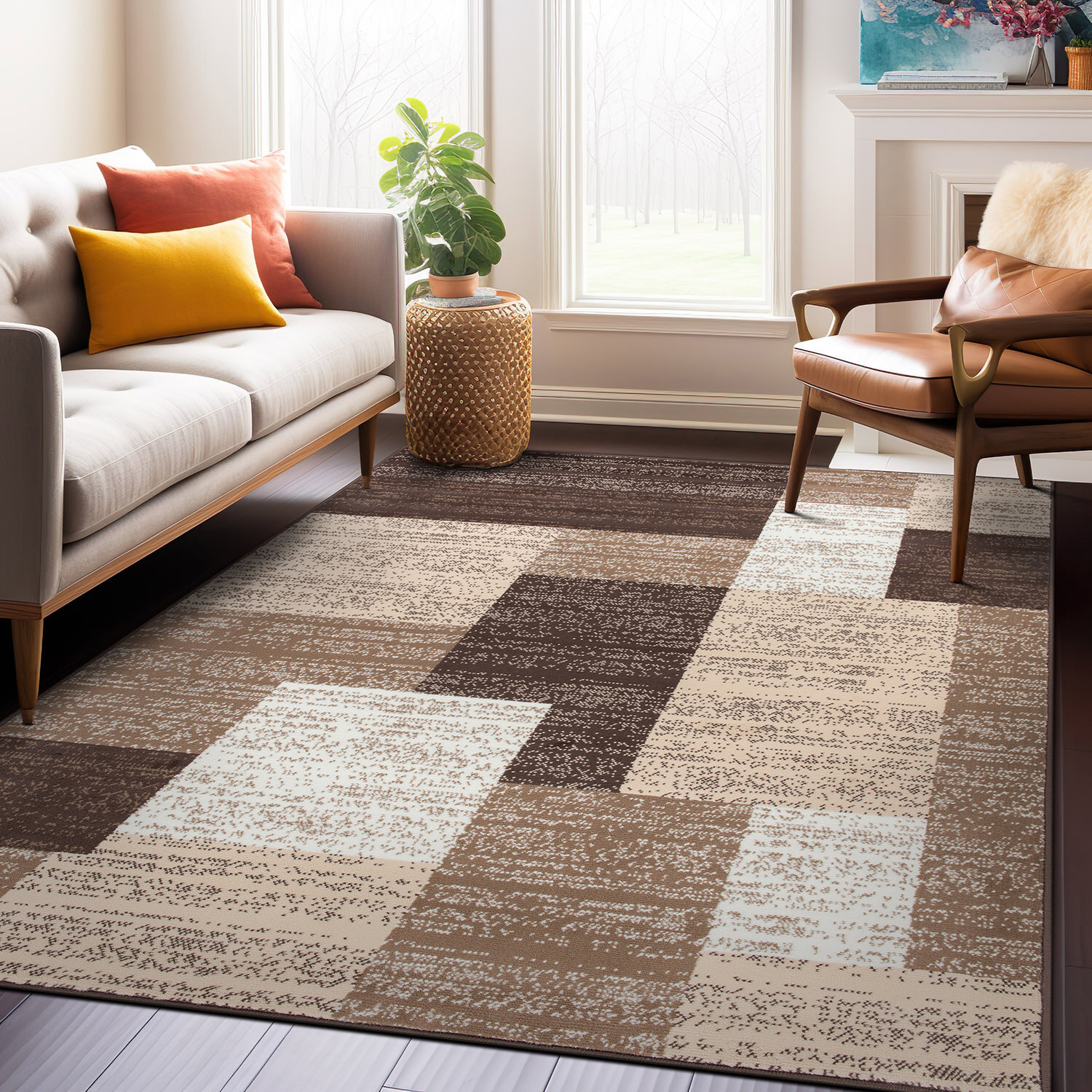 Rugshop Area Rug Contemporary Distressed Boxes Rugs for Living Room 8X10 Rug gallery