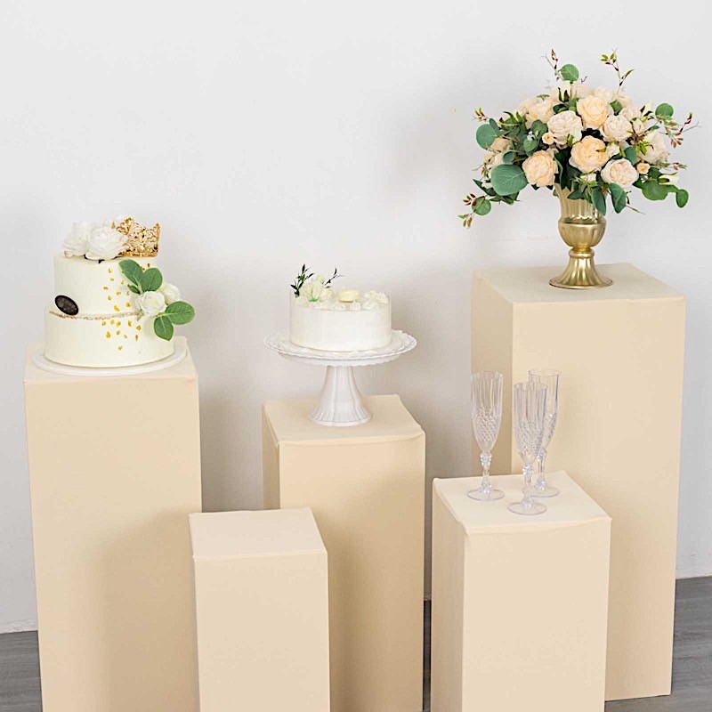 5 BEIGE Fitted Spandex Rectangular Display STAND COVERS Set Decorations gallery
