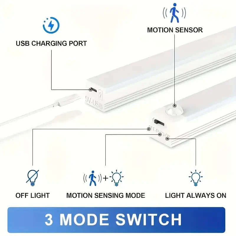 Under Cabinet Closet Motion Sensor Light USB Rechargeable Kitchen Lamp strip gallery