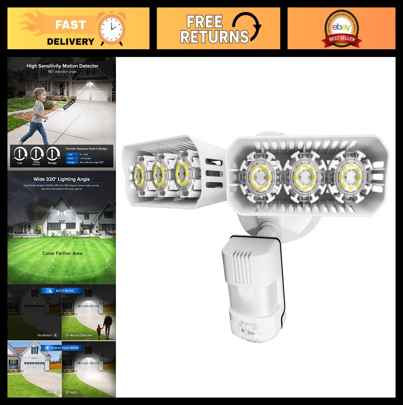 27W LED Motion Sensor Floodlight - 2700LM Security Light, 300W Equiv, 5000K, Dus gallery