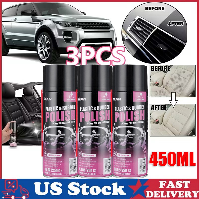 3pcs 450ml Car Interior Detailing Polish & Cleaner Spray, Quick Shine Safe US gallery