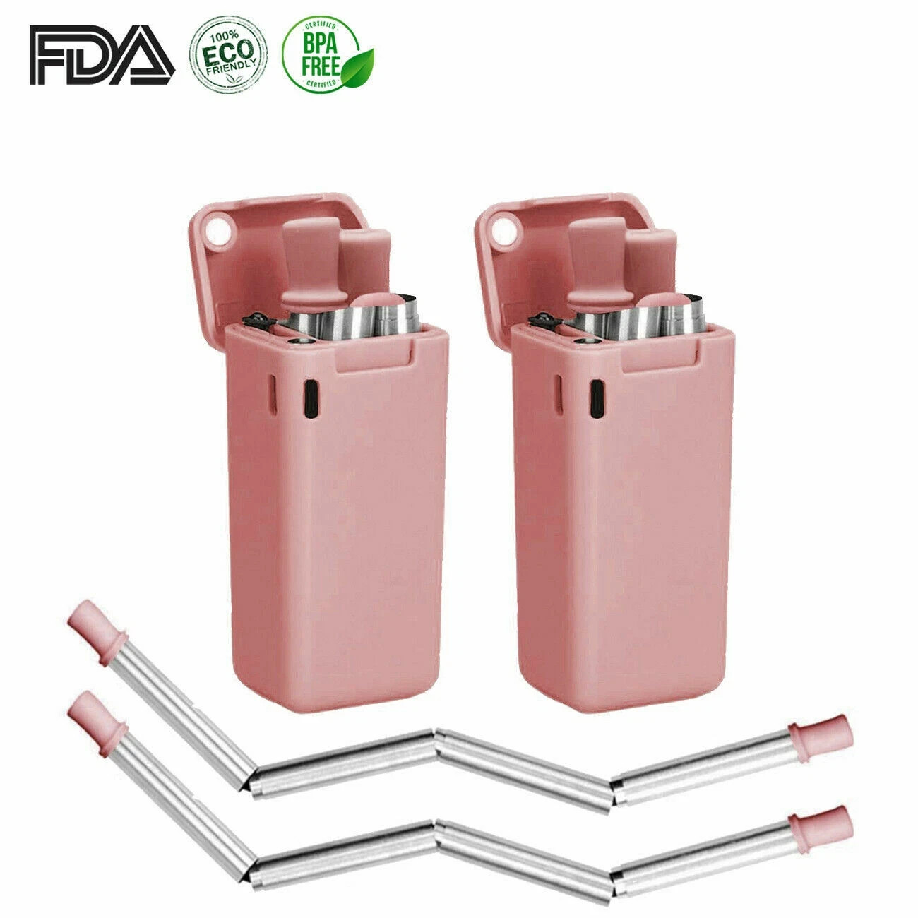 9.05" Long Reusable 2 Pack Straws Stainless Steel Drinking Flexible Collapsible gallery