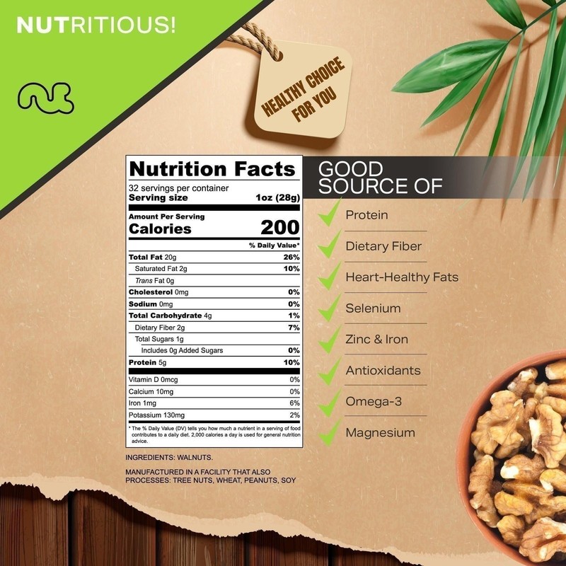 Nut Cravings - Raw Walnuts Halves & Pieces, Unsalted, Shelled, (32oz - 2LB) gallery