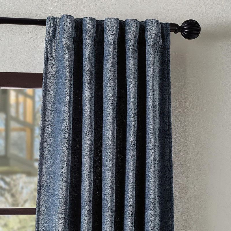 Navy Naples Chenille Back Tab Window Curtain Panel Pair, 84" Long gallery