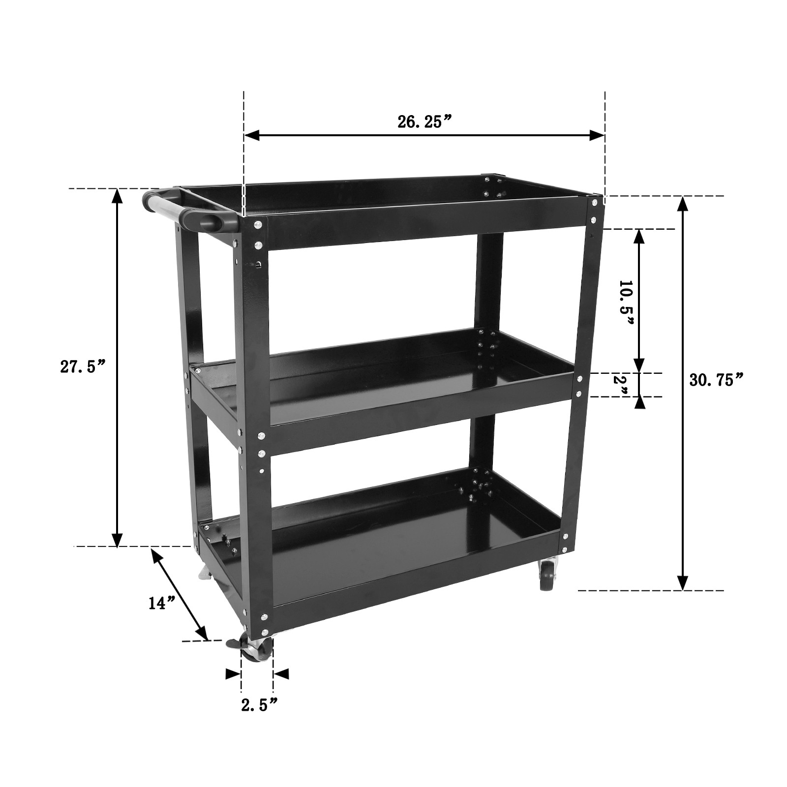 3-Tier Shelves Rolling Tool Cart Utility Mechanic with Lockable 330lbs Black gallery