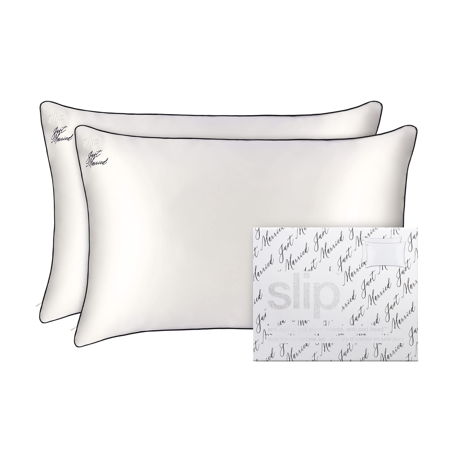 Slipsilk Pure Silk Queen Pillowcase Duo, Just Married Design, 100% Mulberry gallery