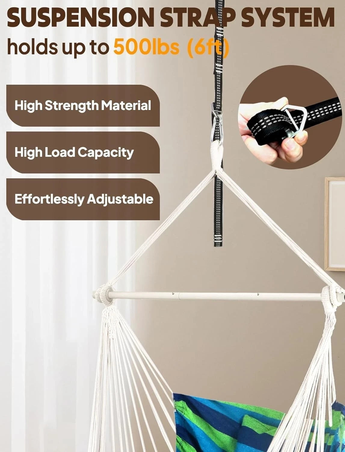 Hammock Chair Hanging Swing Max 500 Lbs 2 130x100cm, Blue Green gallery