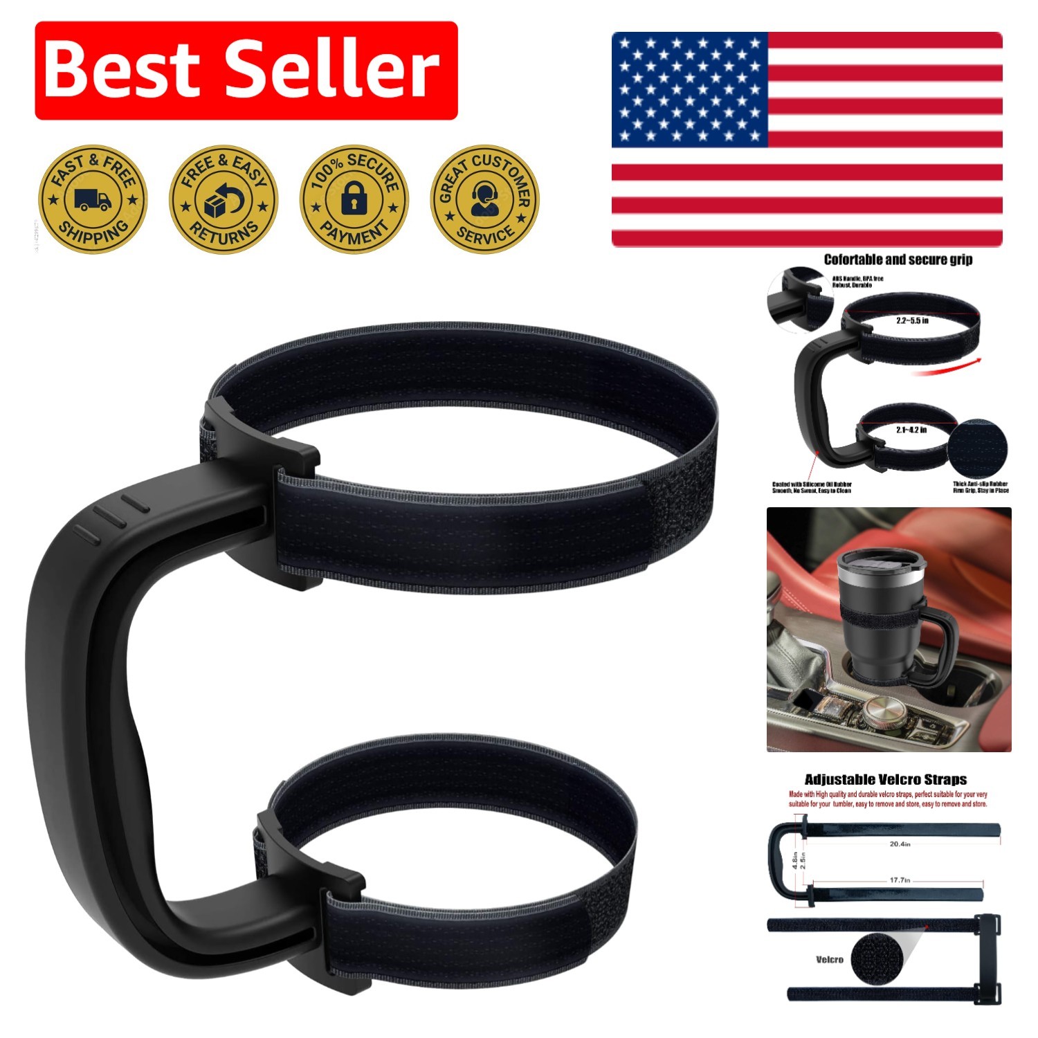 Travel-Friendly Adjustable Tumbler Handle for 20-44 Oz - Non-Slip & Durable gallery