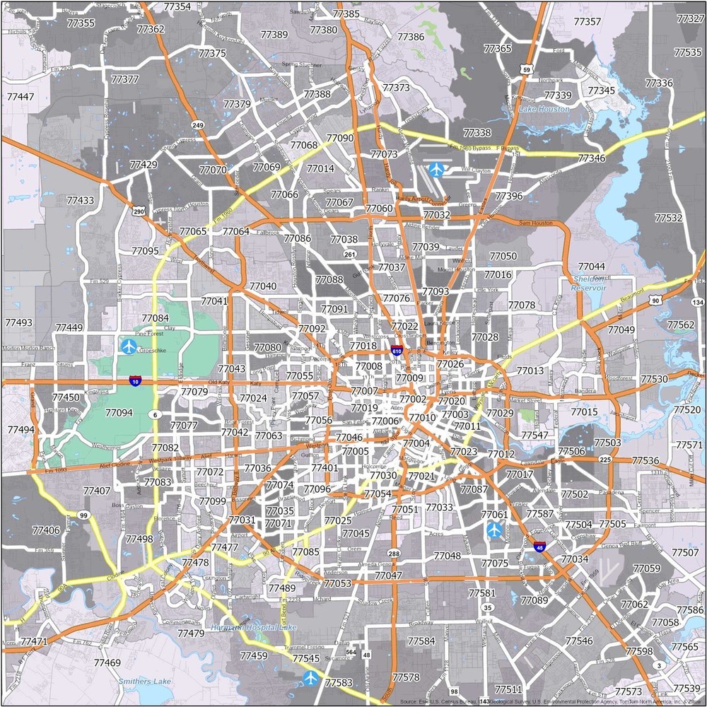 Houston Zip Code Map GLOSSY POSTER PICTURE PHOTO PRINT BANNER 11966