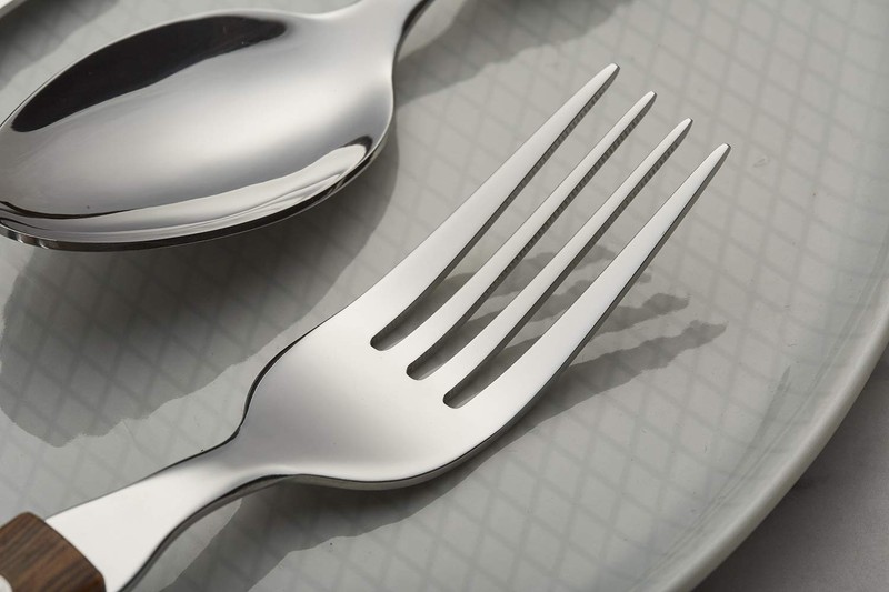 Walnut Wood Handle Silverware Set Stainless Steel Retro Flatware 20 PCS gallery