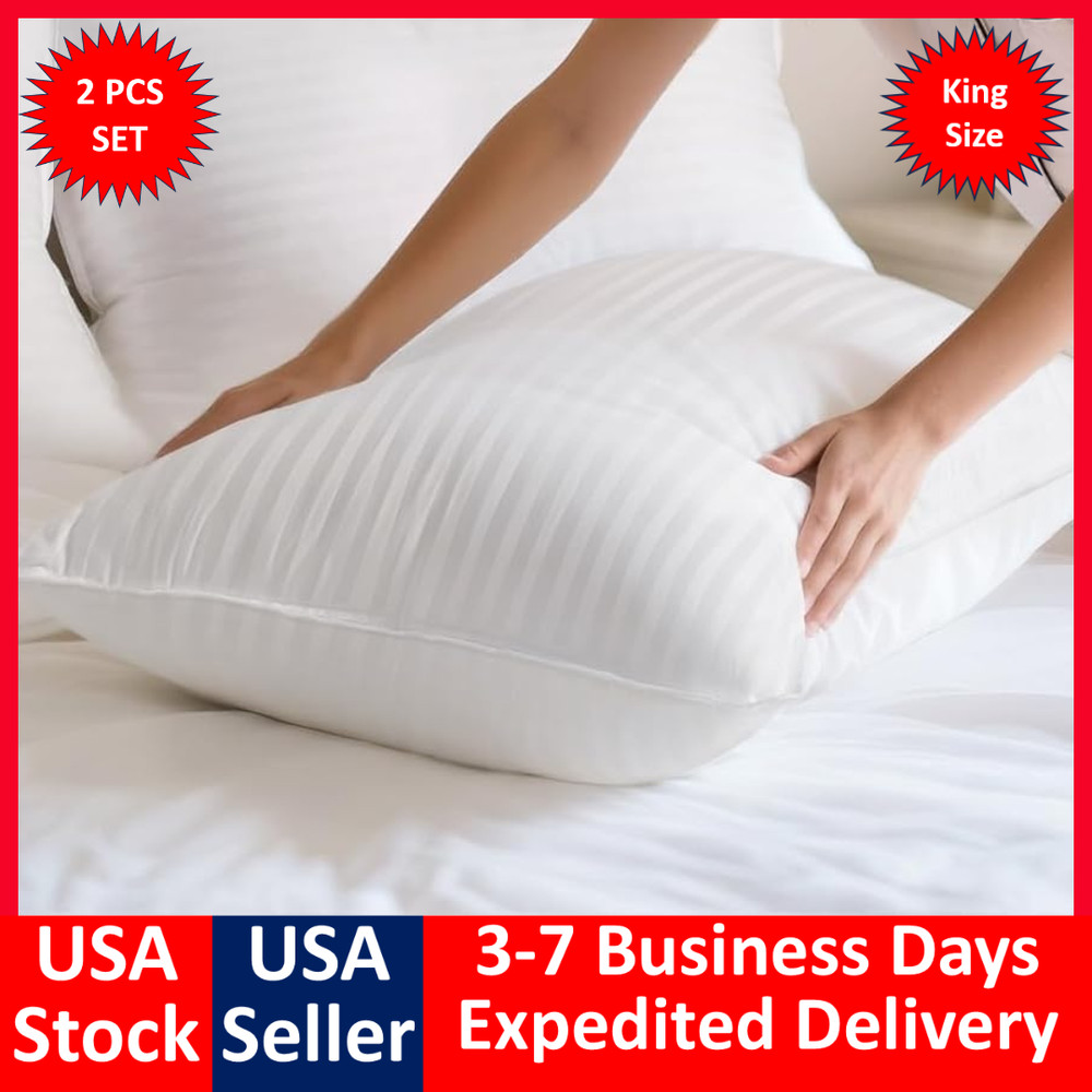 2 Pack Quilted Bed Pillows White Down Alternative KING Size Pillow UPGRADED
