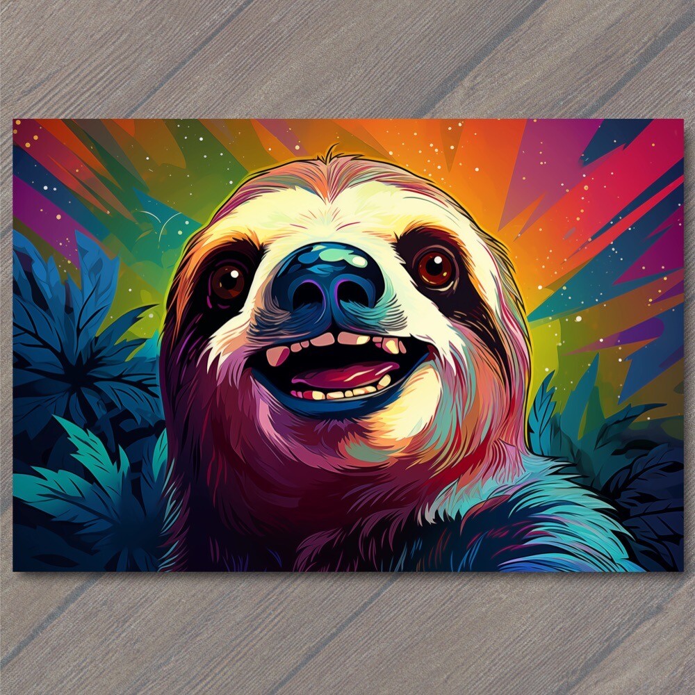 Art Print Sloth Smiling Happy Retro Pop Art Splash Colors Fun Cute Vibrant gallery