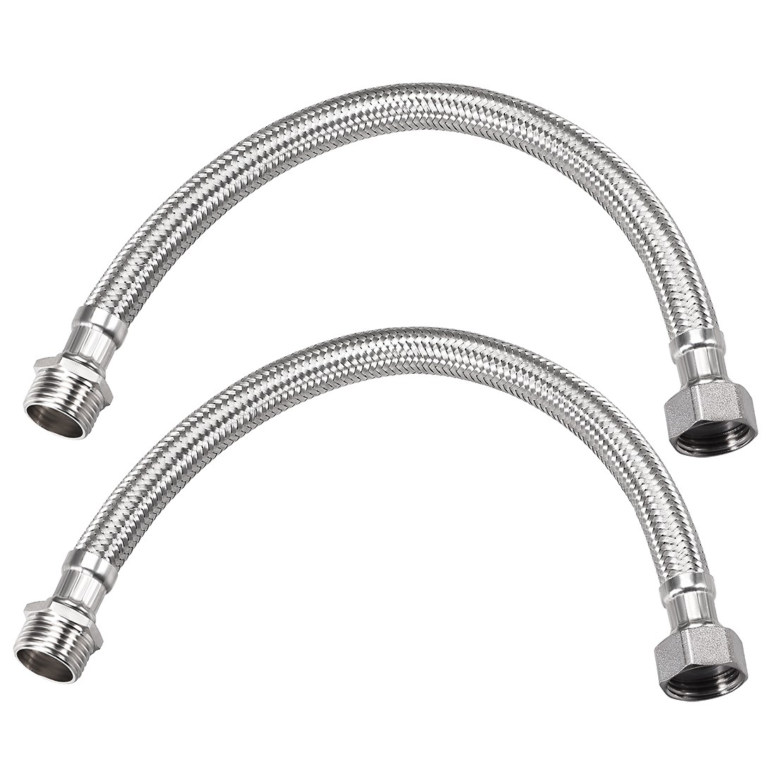 Faucet Supply Line Connector G1/2 Female x G1/2 Male 12" Long 304 Hose 2Pcs gallery