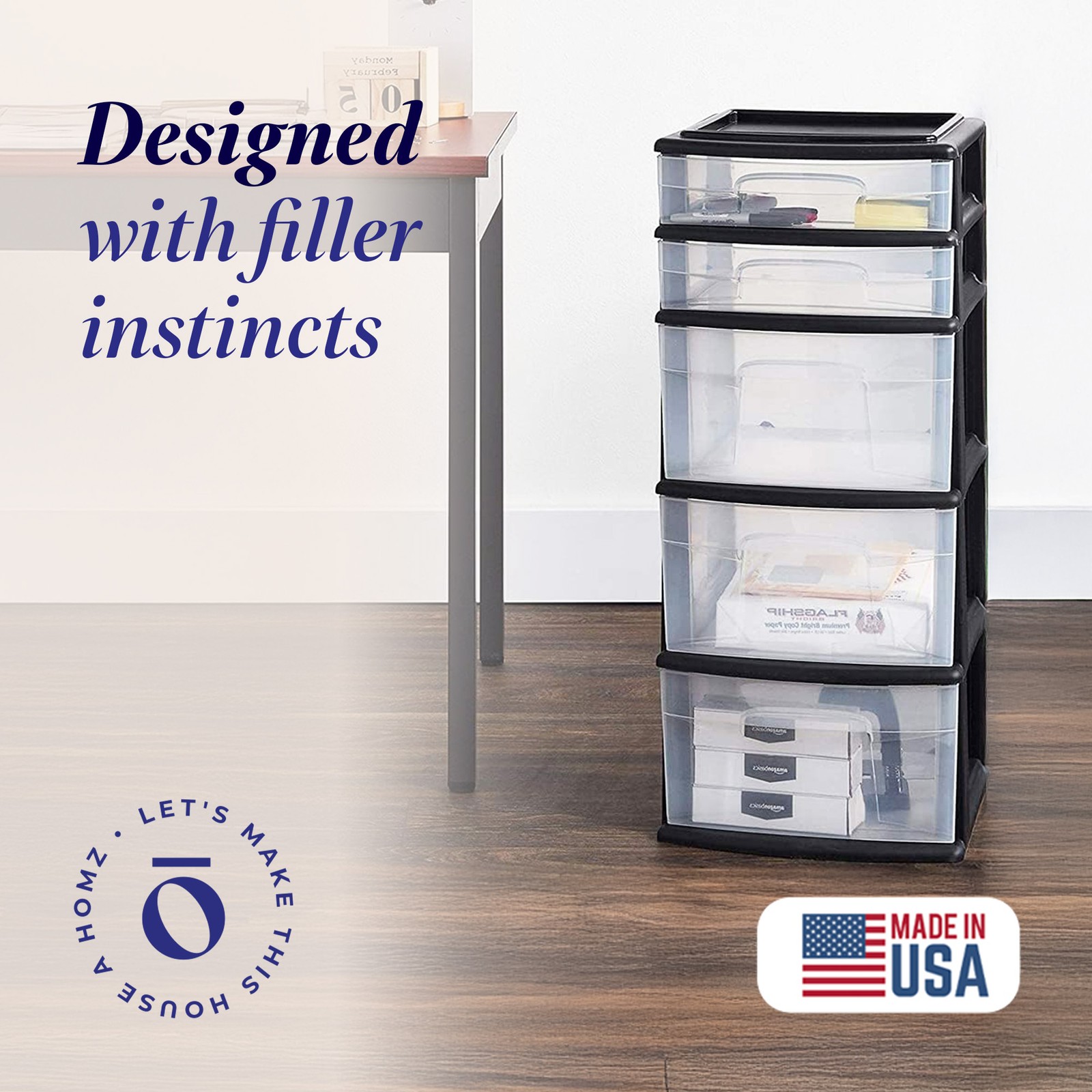 Homz Plastic 5 Drawer Home Storage Container TowerCloset Organizer, Black Frame gallery