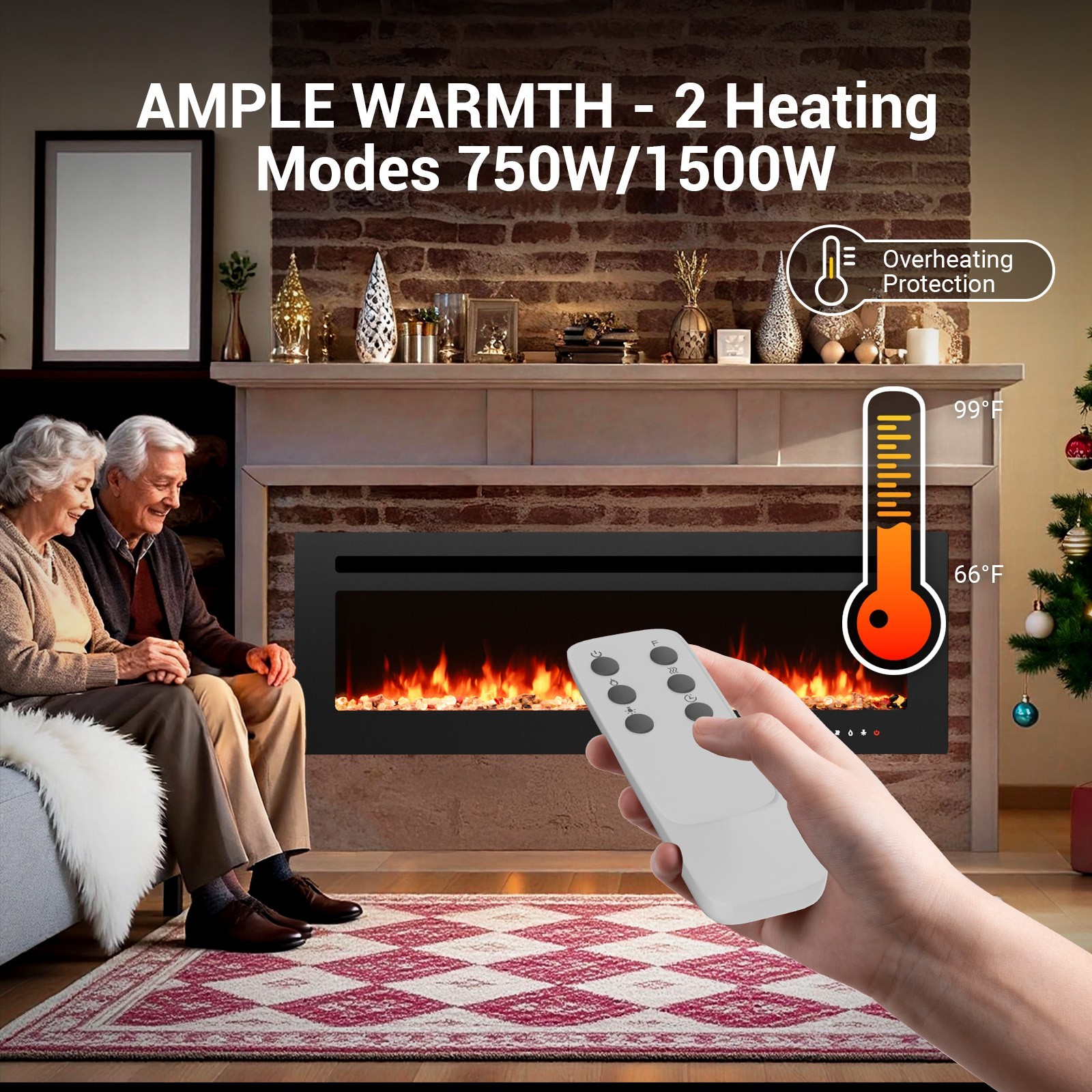 50" Electric Fireplace Recessed insert or Wall Mounted Standing Electric Heater gallery