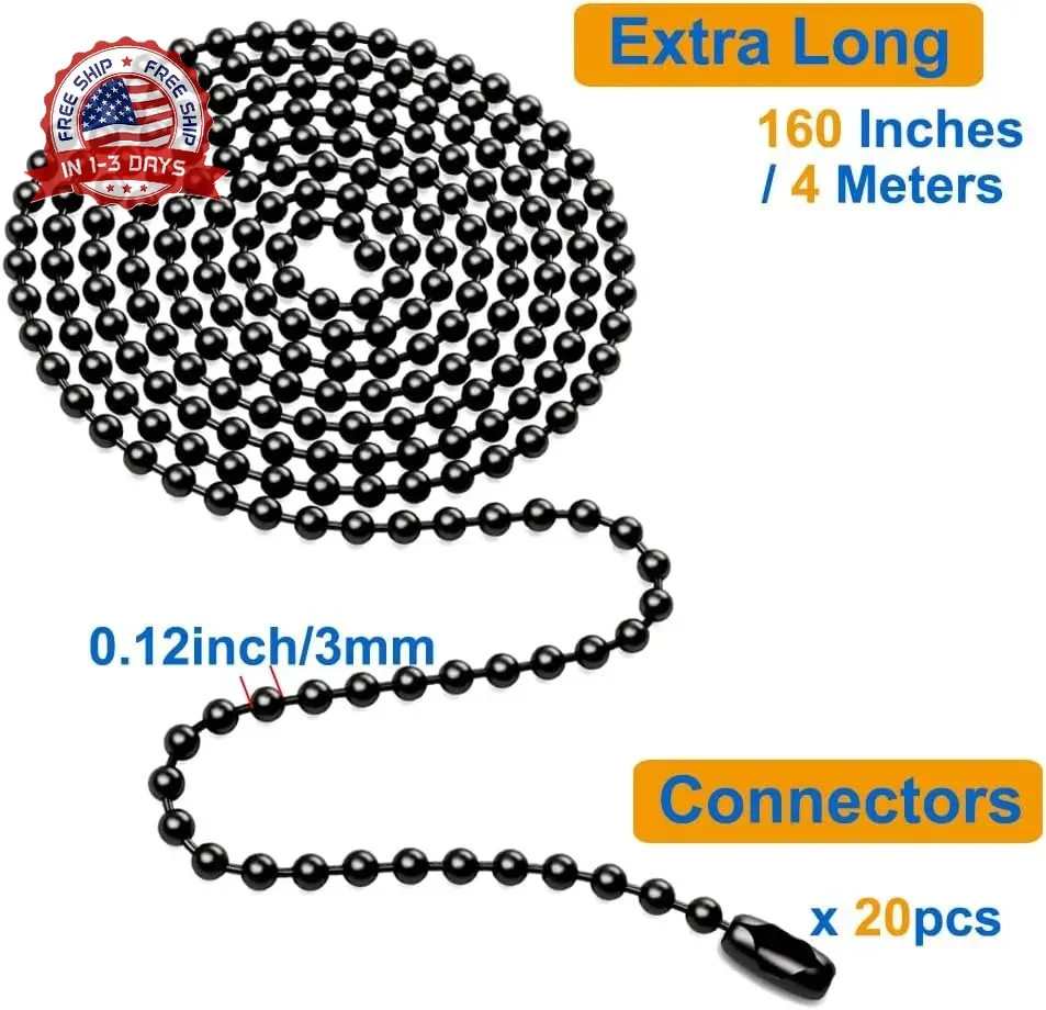 Black Ceiling Fan Pull Chain, 160" Rustproof 3mm Beaded Ball Pull Chain Extensio gallery