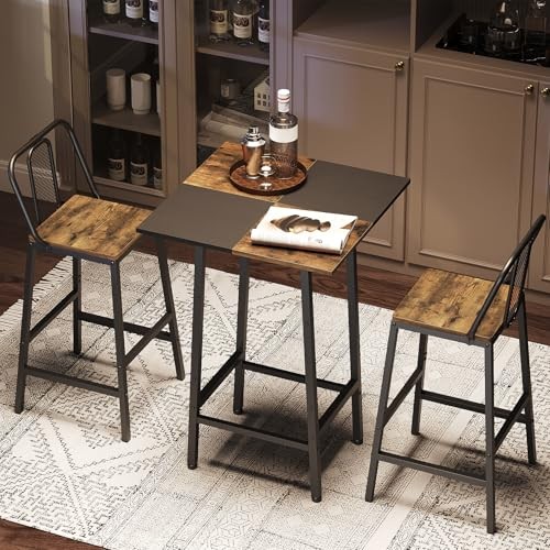Bar Table, Kitchen Dining Table, Bar Counter Height Rustic Brown + Black gallery