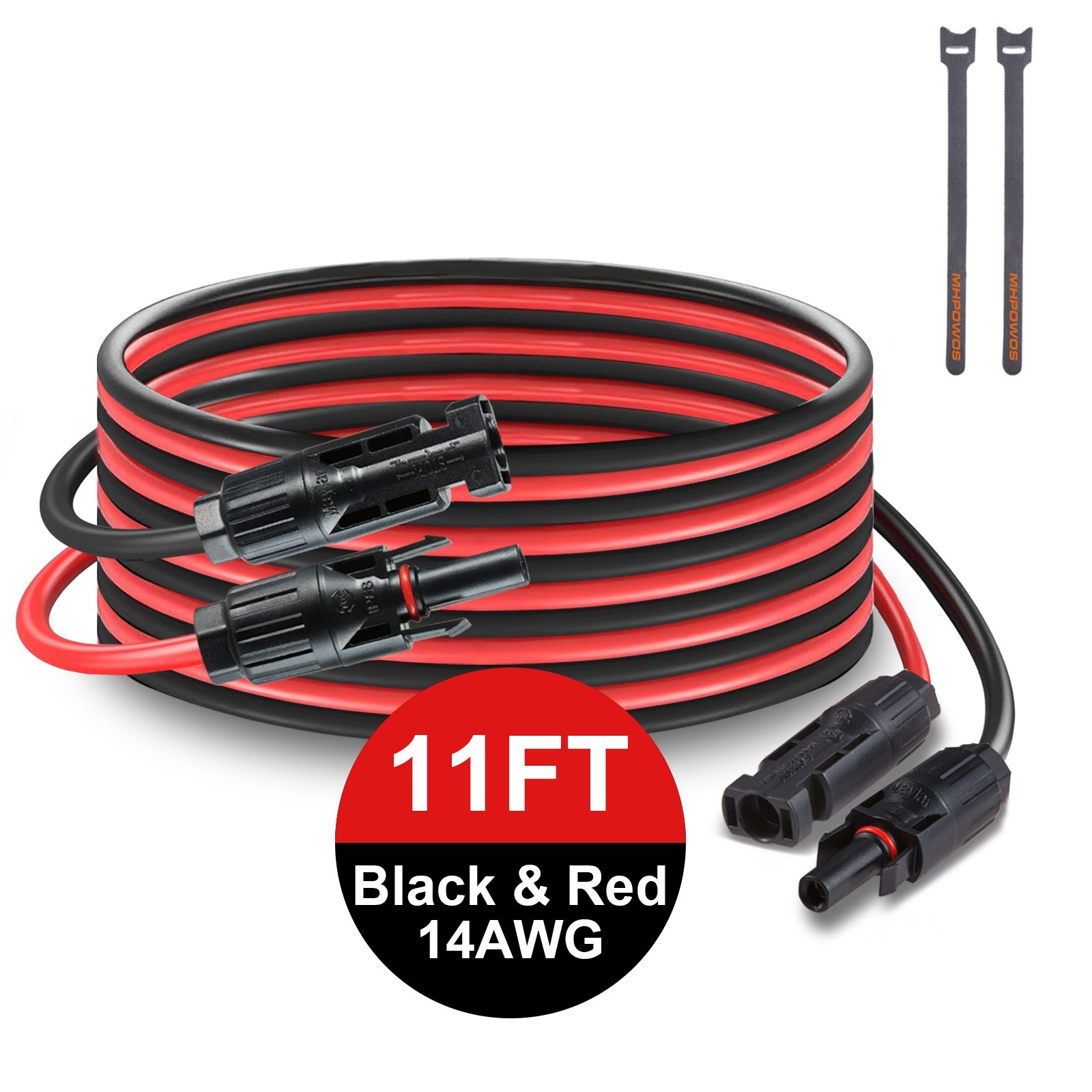 MHPOWOS 11Ft 20Ft 14 AWG Solar Panel Extension Cable Solar Connectors Black Red gallery