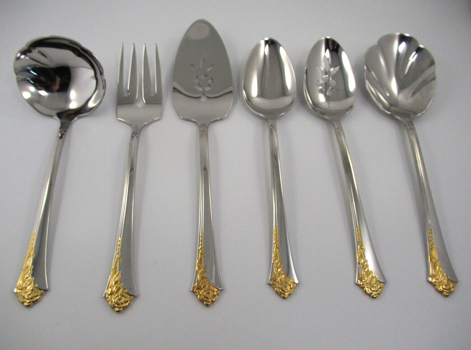 Oneida GOLDEN DAMASK ROSE 6 Serving Pieces Glossy Stainless Steel Flatware gallery