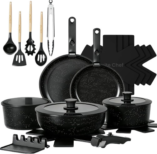Pots and Pans Set Non Stick, 21 Pcs Ceramic Cookware Set with Detachable Handles gallery