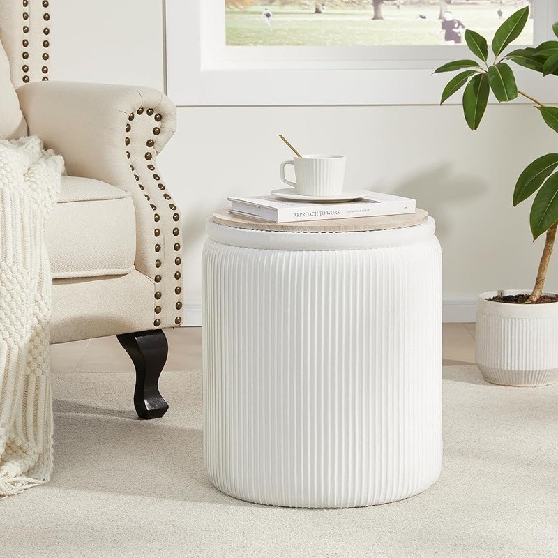 Round Storage Ottoman Set Stackable Footrest Vanity Stool W/ Ample Storage New gallery