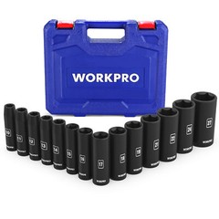 WORKPRO 1/2”Drive Deep Impact Socket Set 6-Point Impact Deep w/Storage Case14pc