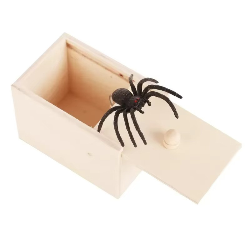 Funny Trick Spider Scare Box Wooden Hidden Prank Toy Party Game 1PCS gallery