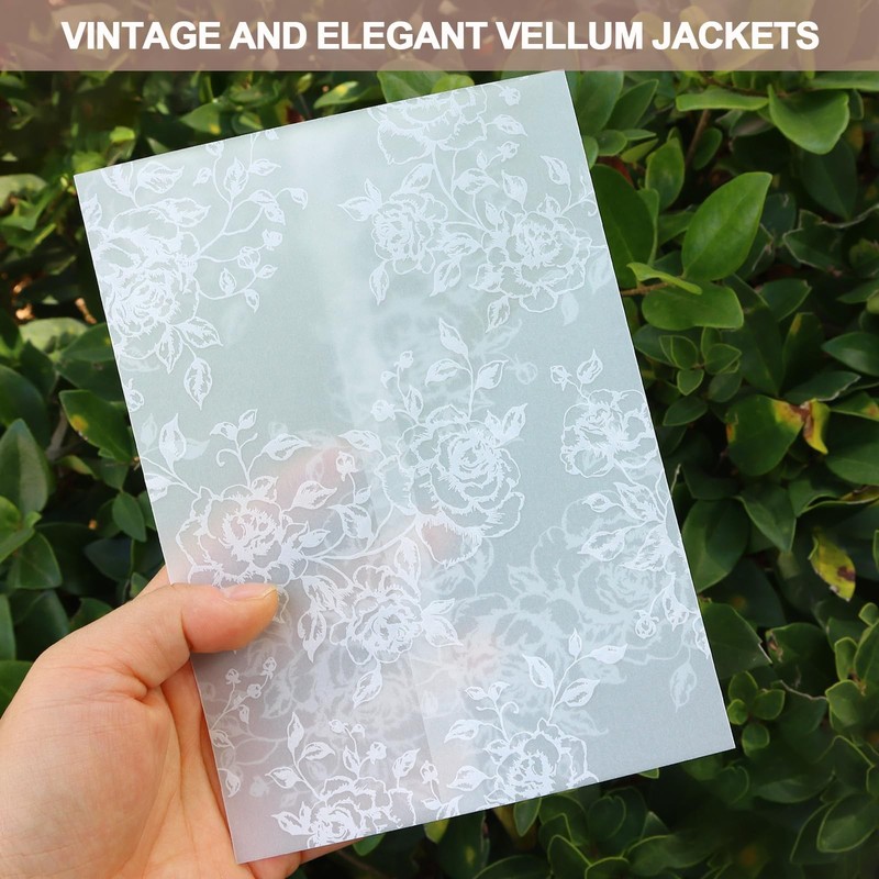 100 PCS Rose Pattern PreFolded Vellum Jackets 135GSM For 5x7 Inch Card Wrap gallery