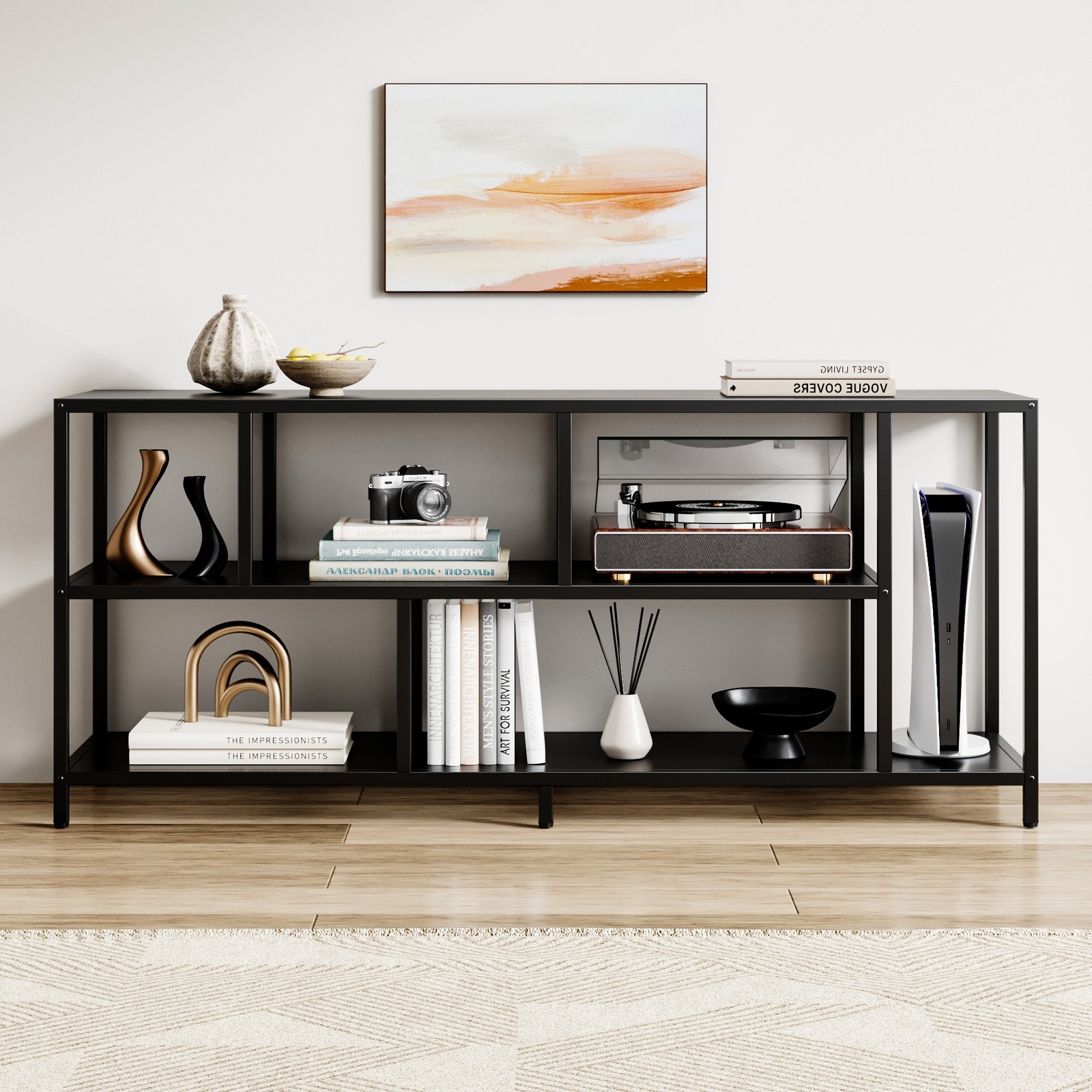 Open Concept 55"TV Stand, Metal Media Console with Storage Shelf for Living Room gallery