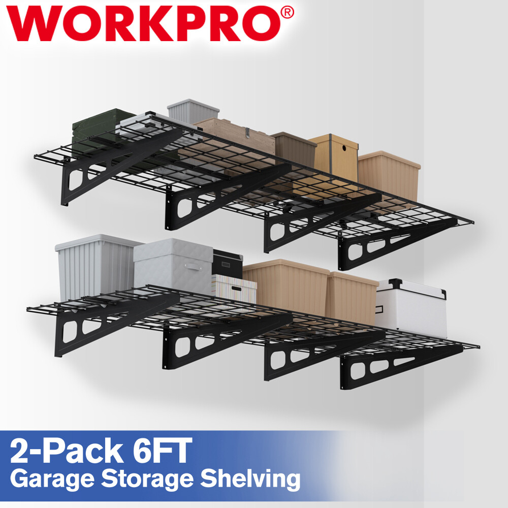 WORKPRO 2PCS 2x6FT Garage Wall Shelving 72"*24" Heavy Duty Wall Mounted Shelving gallery