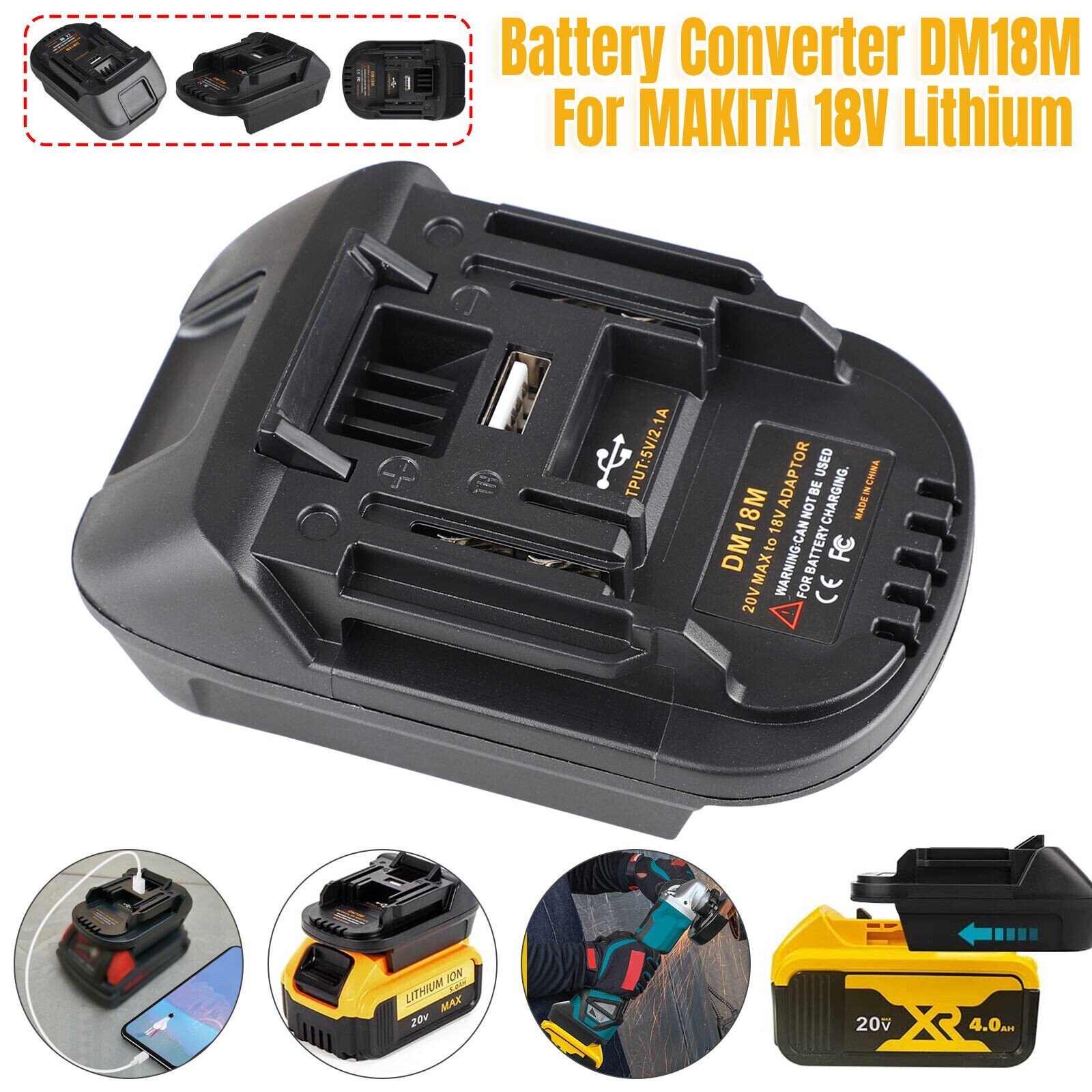 USB Battery Adapter Converter For 20V DEWALT Milwaukee M18 Convert To Makita 18V gallery