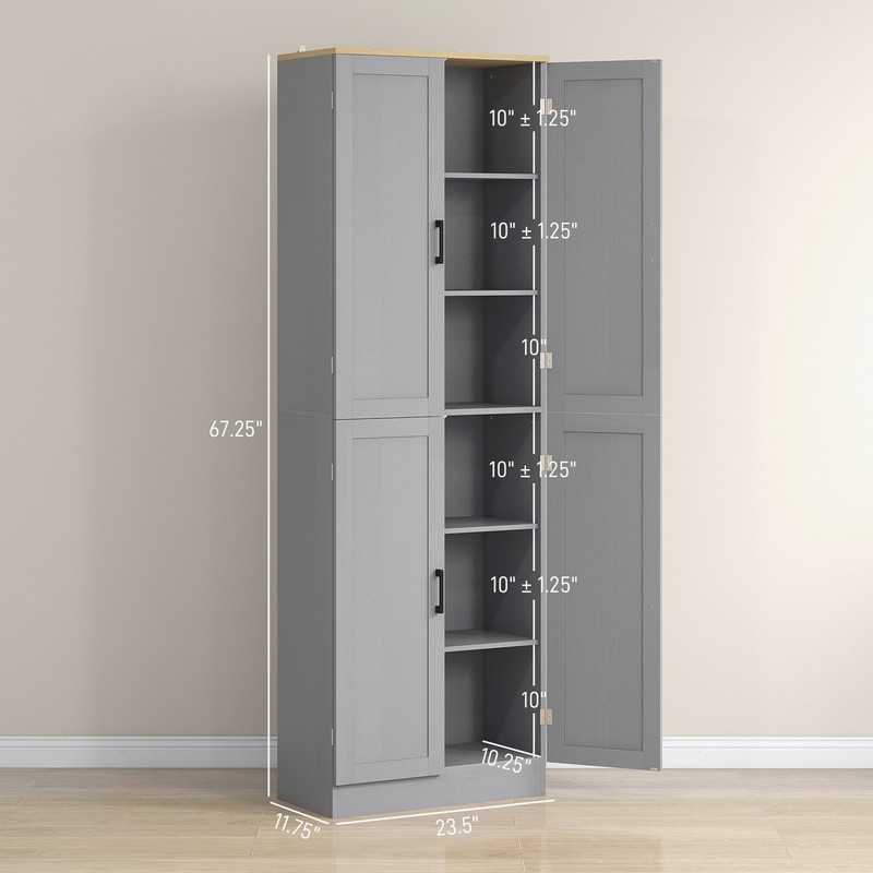 HOMCOM 67" Kitchen Pantry Storage Cabinet w/ Shelves, Distressed Gray gallery
