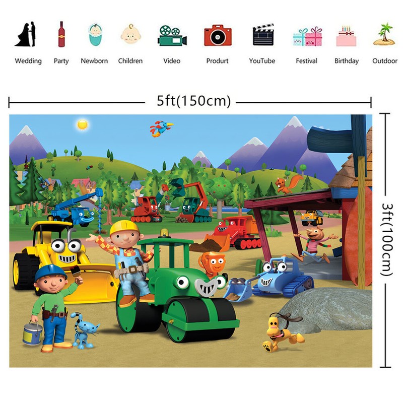 Bob the Builder Party Supplies Backdrop Banner Poster Vinyl 5x3ft Birthday Gift gallery